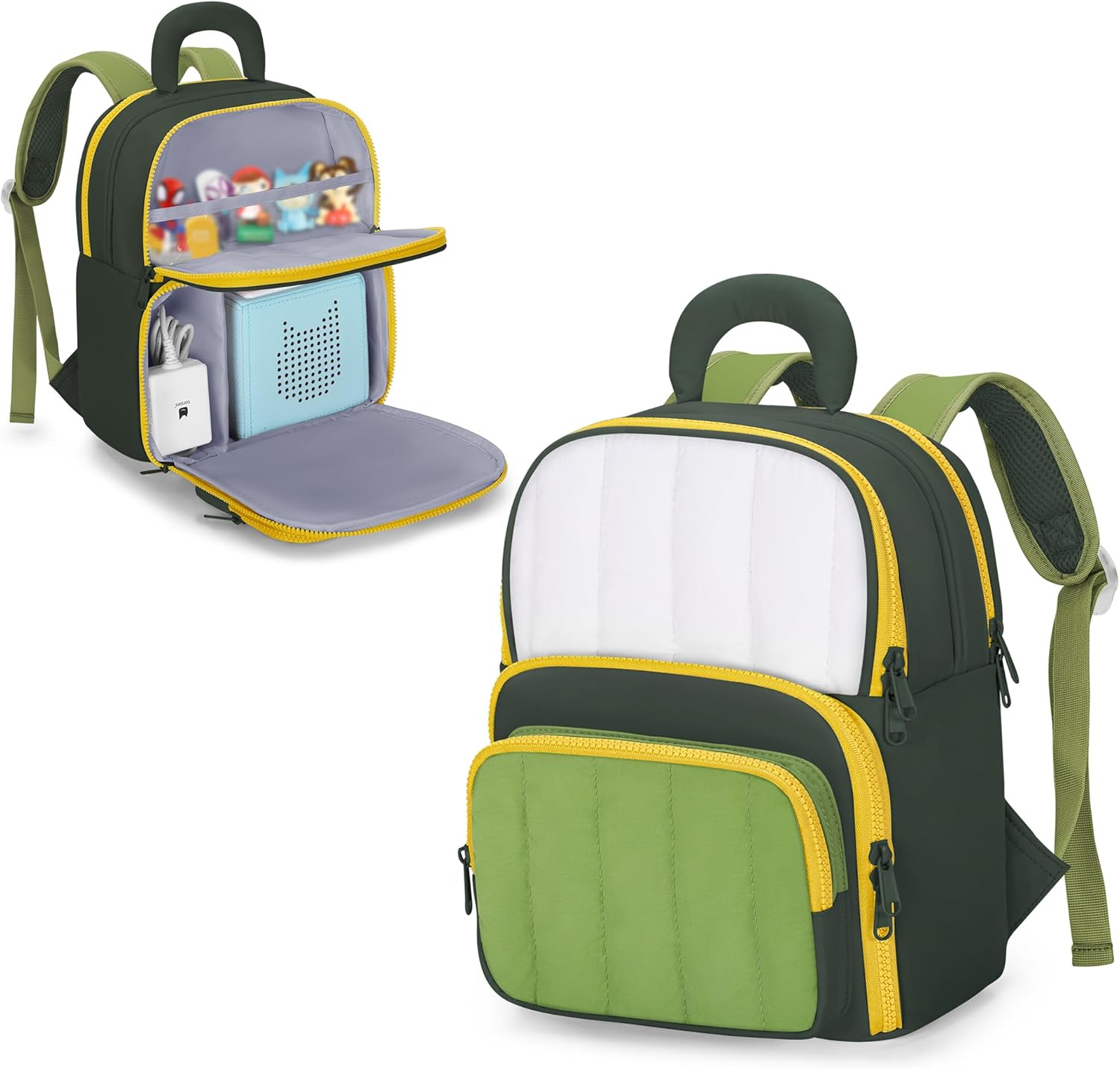 Travel Backpack Compatible with Toniebox, Storage Bag with Multiple Pockets for Audio Player Starter Set, Characters, Charger, Headphones and Accessories, Green, Bag Only (Patented Design)