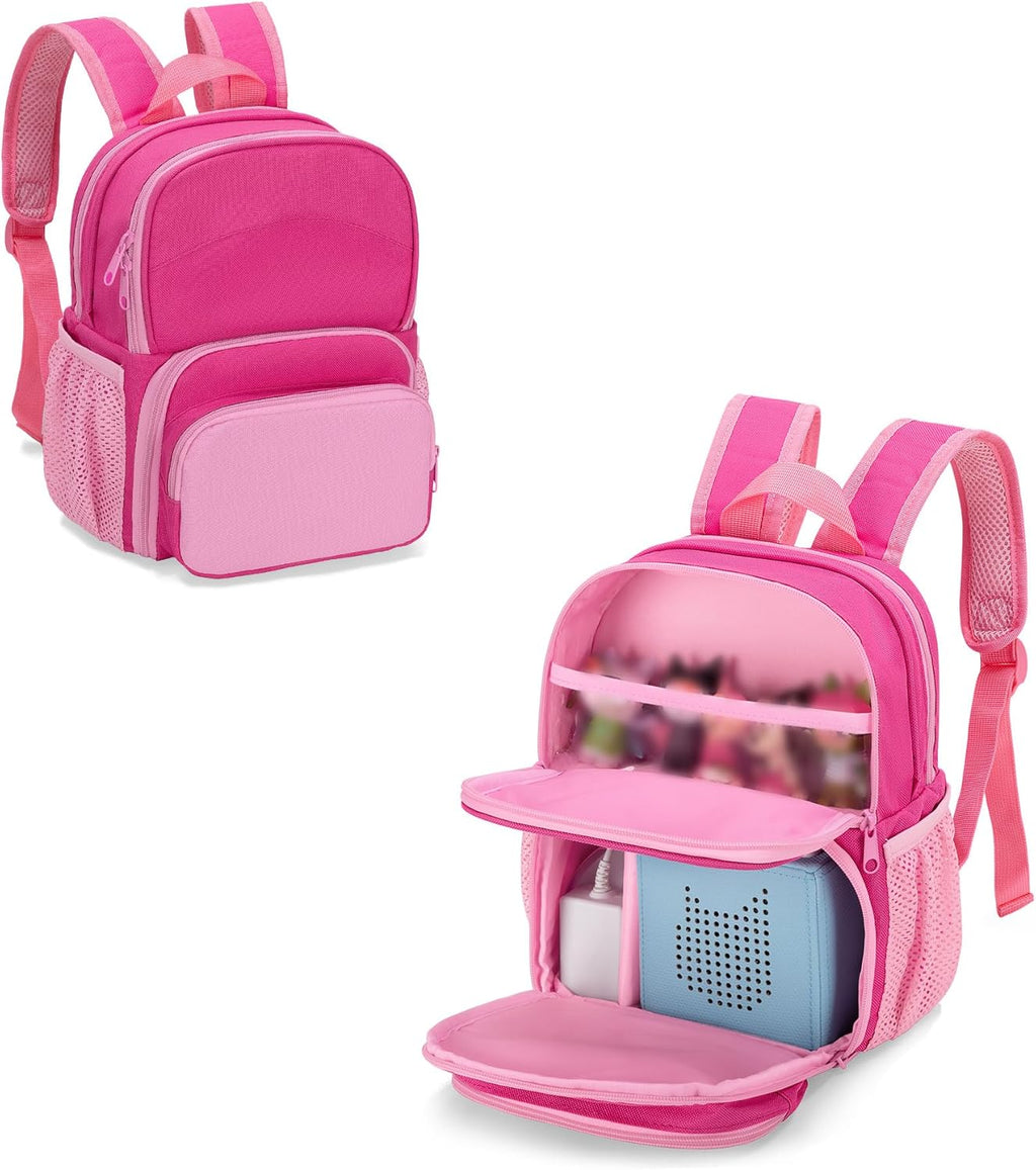 Backpack Compatible with Tonie Box, Carrying Case with Multiple Pockets for Headphones, Charger and Accessories, Storage Bag for Audio Player Starter Set, Rose Red (Patented Design)