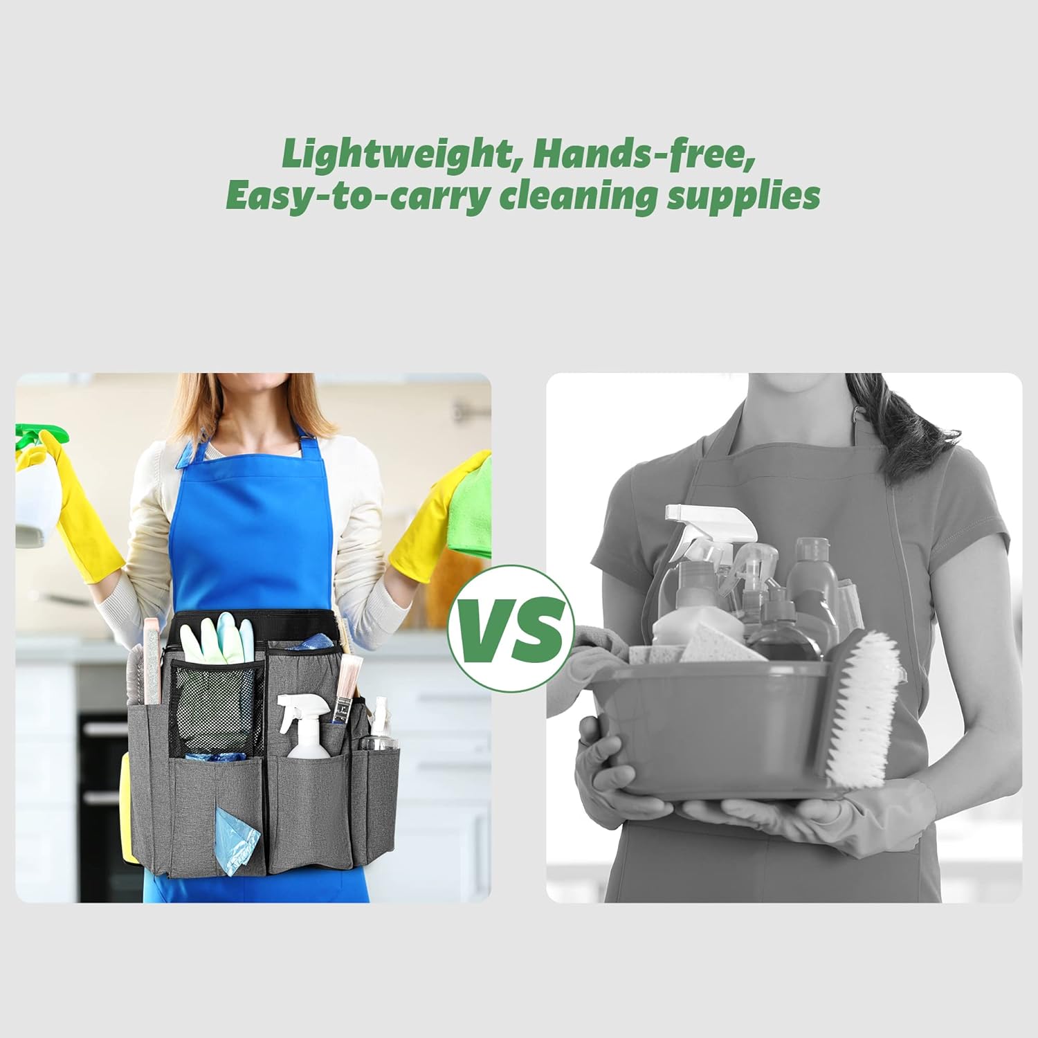 Cleaning Apron for Housekeeping with 9 Pockets, Cleaning Bag with Adjustable Waist Belt, Professional Cleaning Supplies Apron for Work, Gray