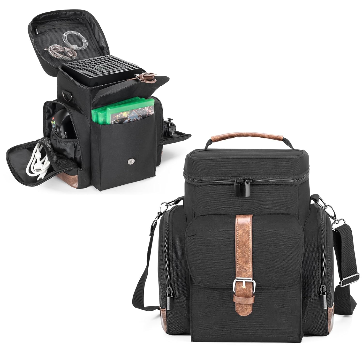 Game Console Carrying Case Compatible with Xbox Series X, Storage Travel Case with Multiple Pockets for Controllers, Cables, Portable Hard Disk, and Other Accessories, Bag Only (Patent Design)