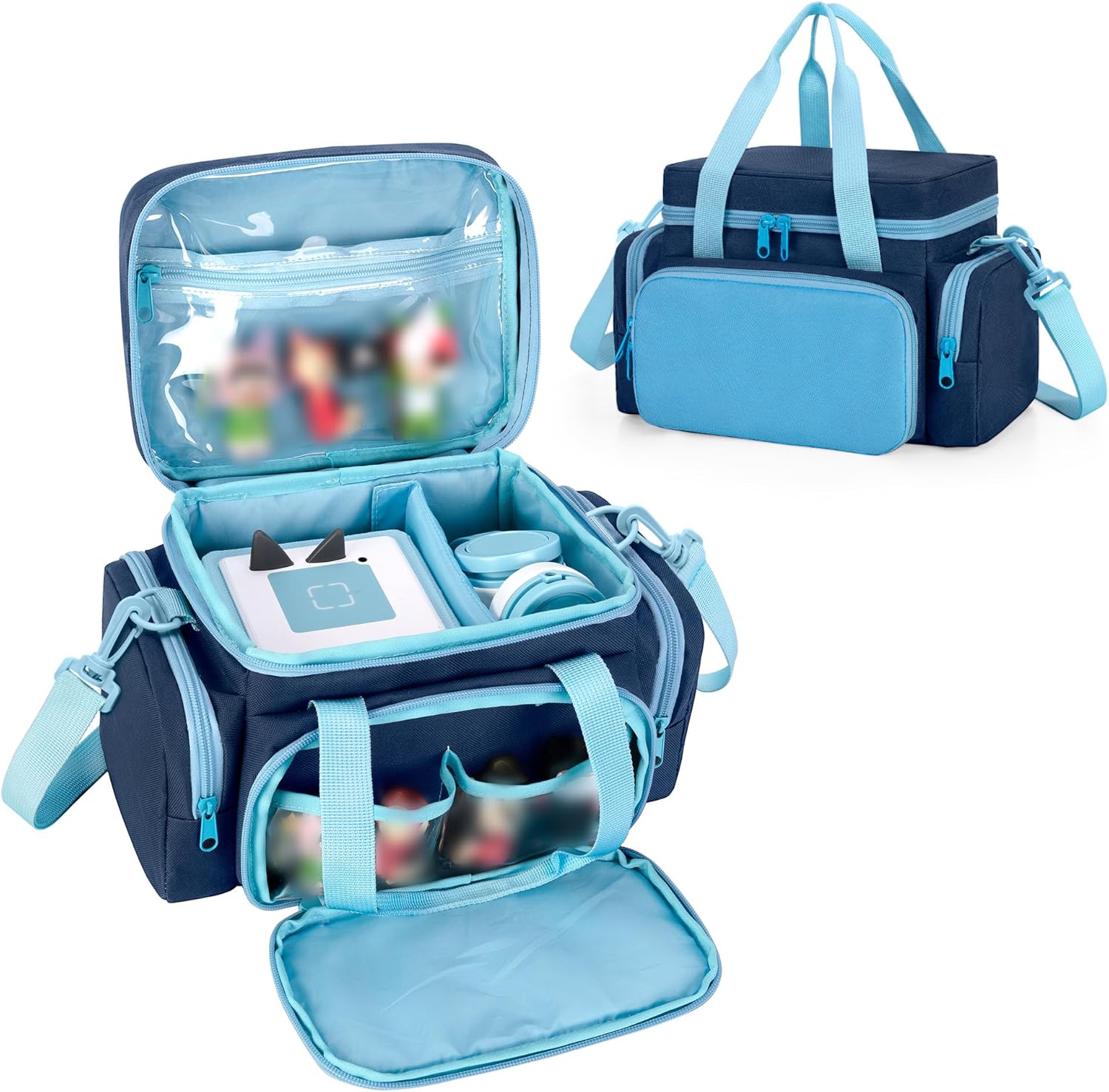 Carrying Case Compatible with Tonie, Storage Bag Organizer for Audio Player Set and Accessories with Handle and Shoulder Strap, Blue, Bag Only (Patent Design)