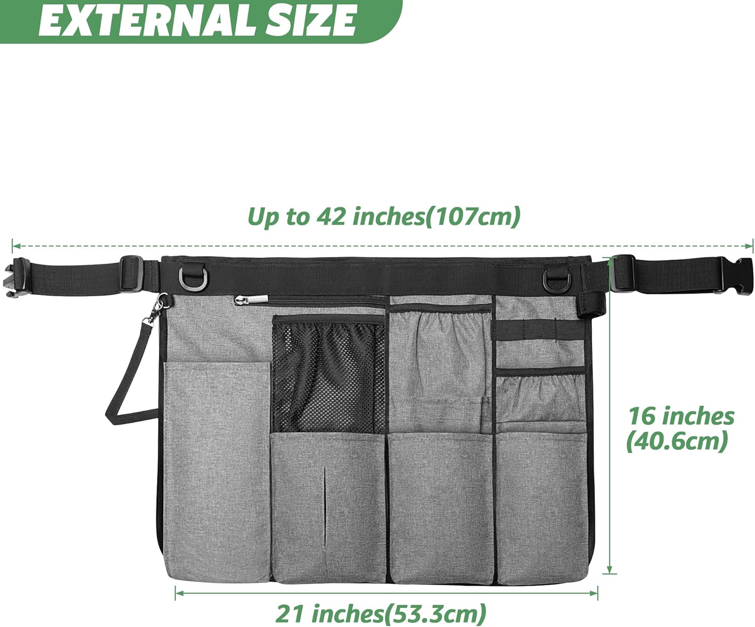 Cleaning Apron for Housekeeping with 9 Pockets, Cleaning Bag with Adjustable Waist Belt, Professional Cleaning Supplies Apron for Work, Gray