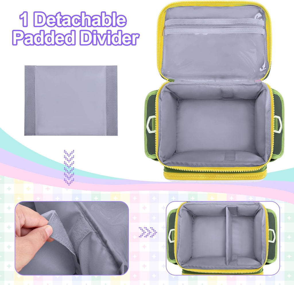 Travel Carrying Case Compatible with Toniebox, Lightweight Puffy Portable Storage Bag with Detachable Divider and Shoulder Strap for Audio Player Starter Set, Green(Bag only, Patent Design)