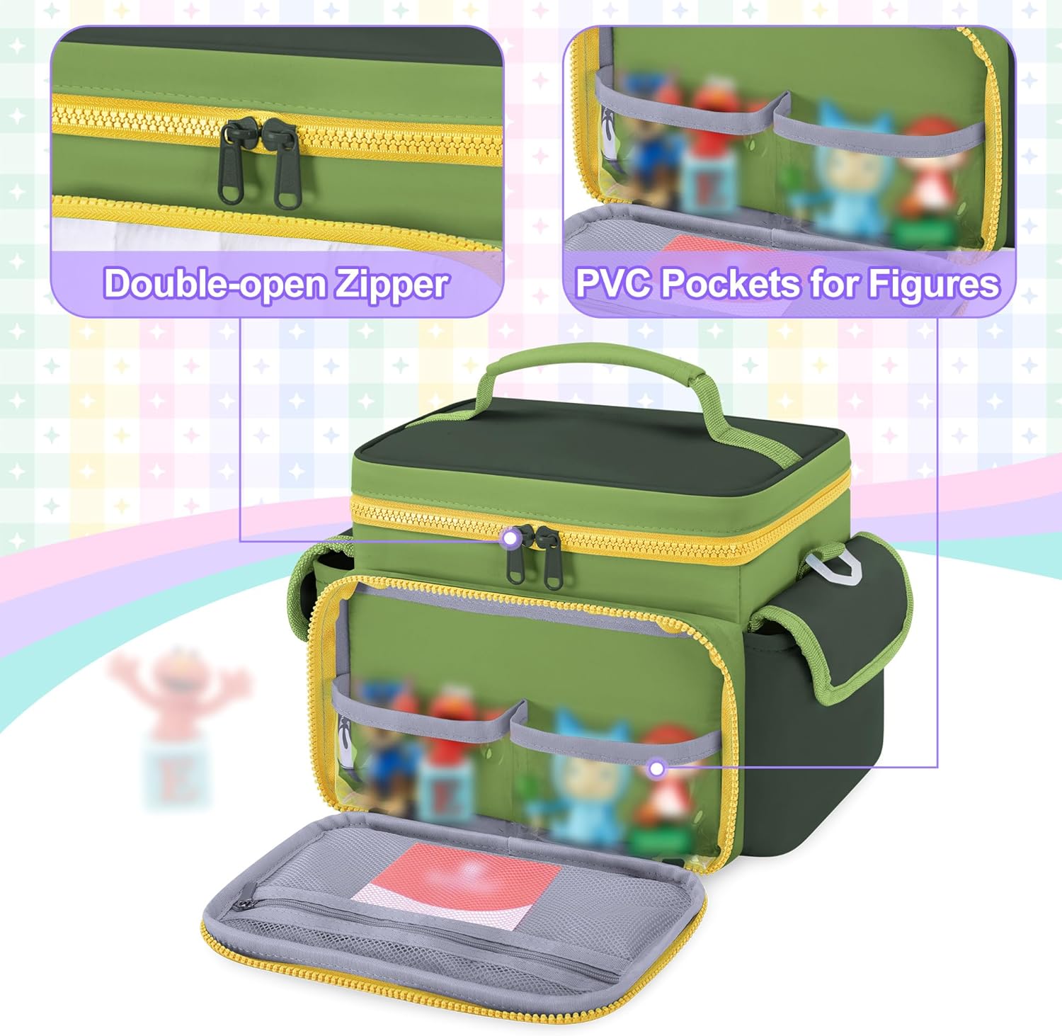 Travel Carrying Case Compatible with Toniebox, Lightweight Puffy Portable Storage Bag with Detachable Divider and Shoulder Strap for Audio Player Starter Set, Green(Bag only, Patent Design)