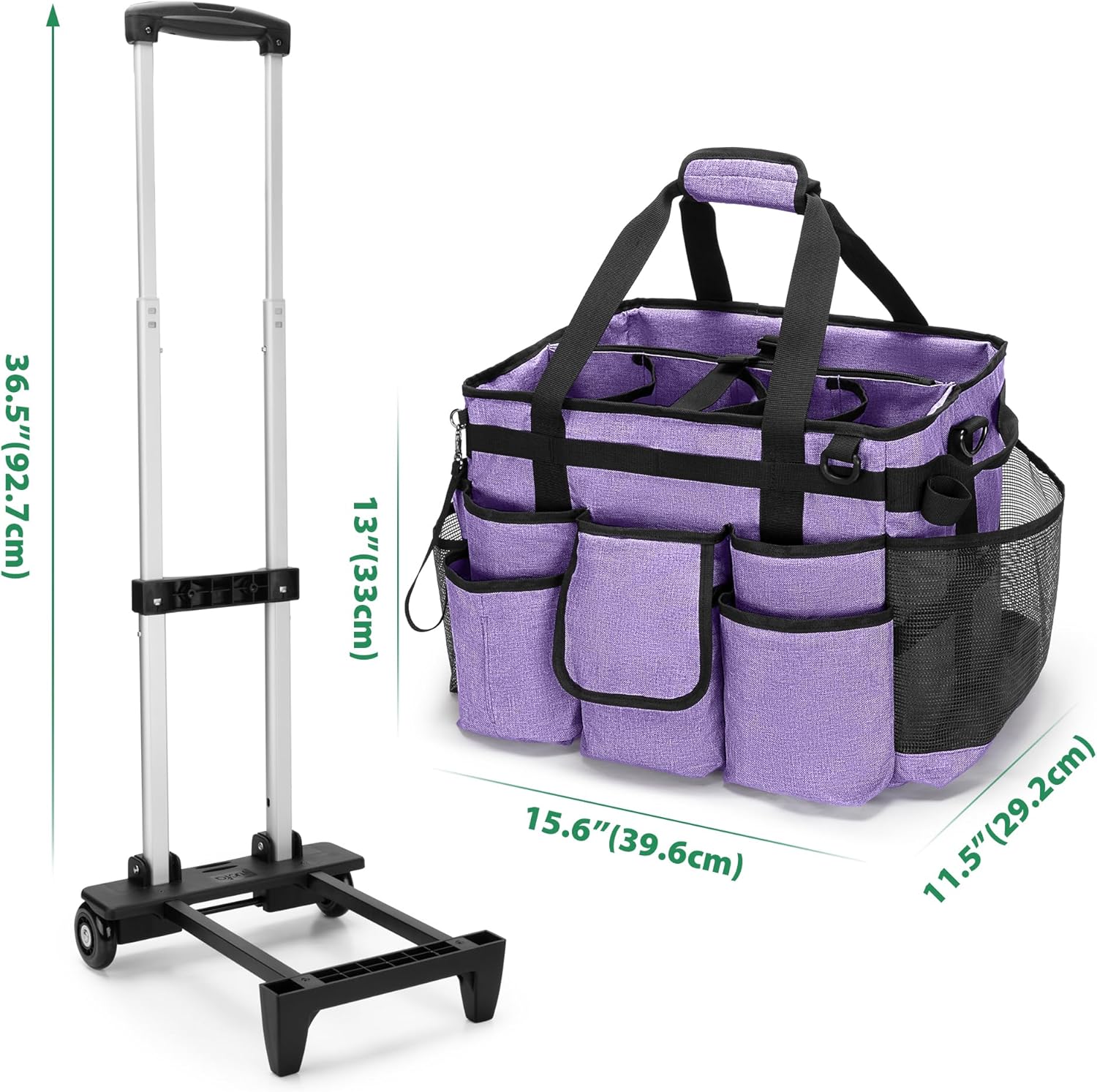 Rolling Cleaning Bag with Detachable Trolley, Professional Cleaning Caddy with Shoulder Strap for Housekeepers, Portable Cart on Wheels for Supplies, Purple (Patent Design)