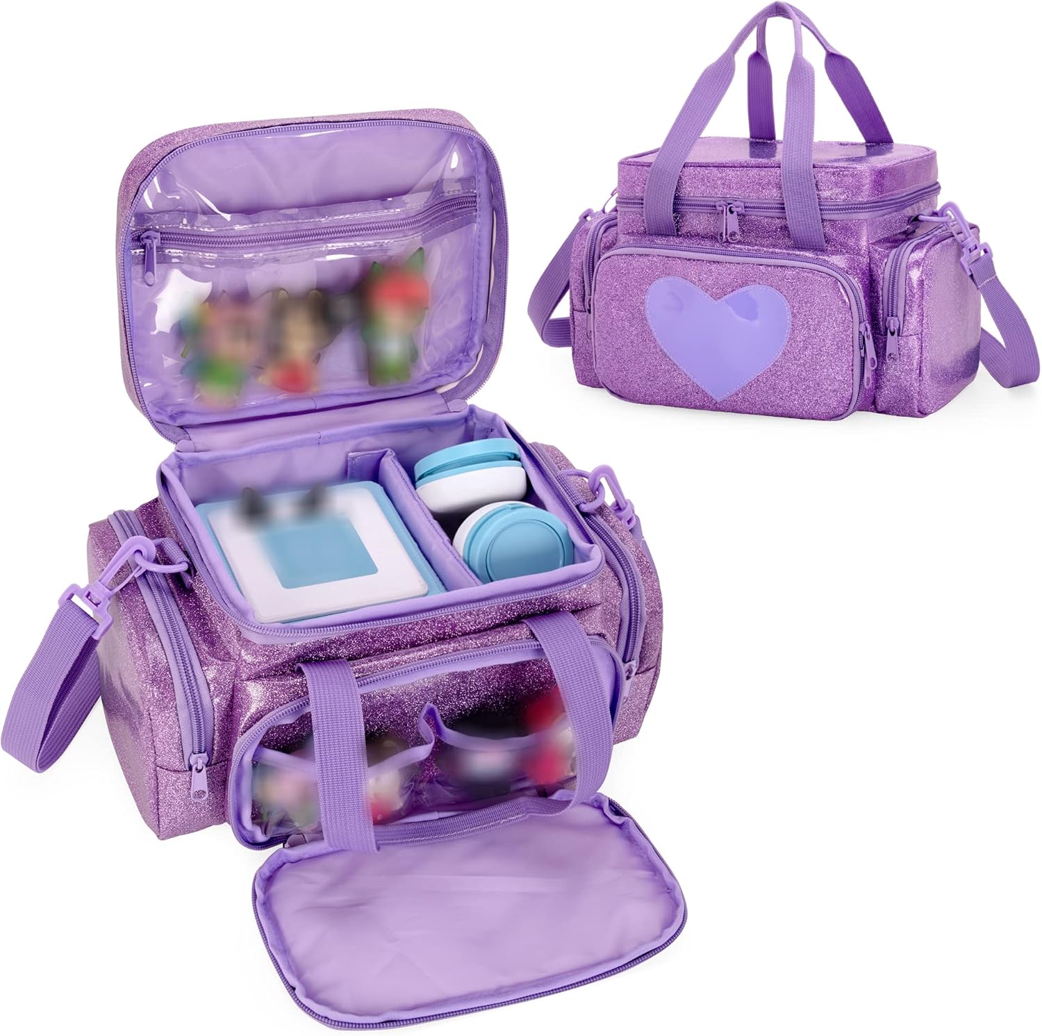 Carrying Case Compatible with Tonie, Storage Bag Organizer for Audio Player Set and Accessories with Handle and Shoulder Strap, Purple, Bag Only (Patent Design)