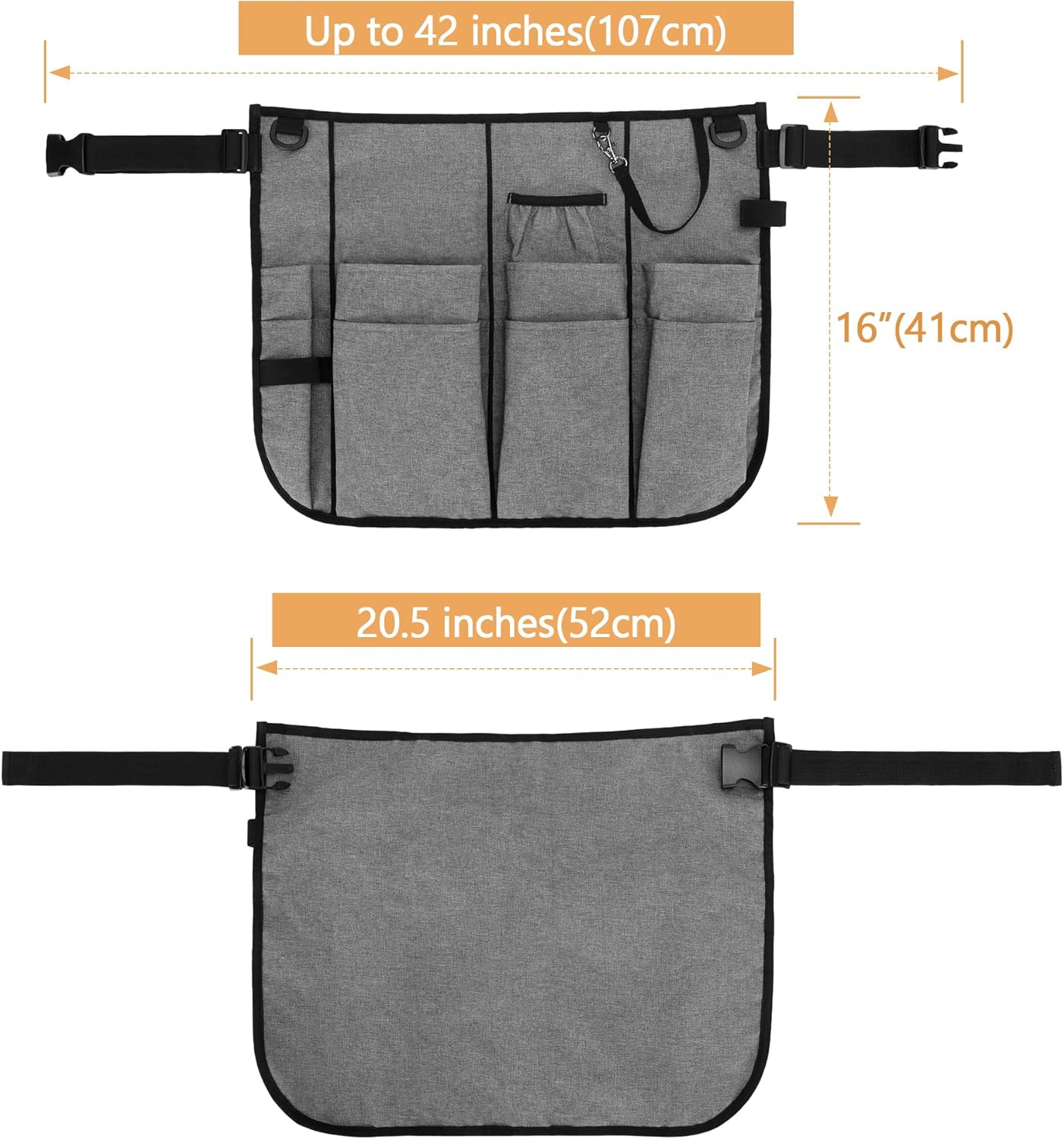 Professional Cleaning Apron with 9 Pockets and Adjustable Waist Belt, Cleaning Caddy Aprons for Cleaning Work of House Hotel, Gray