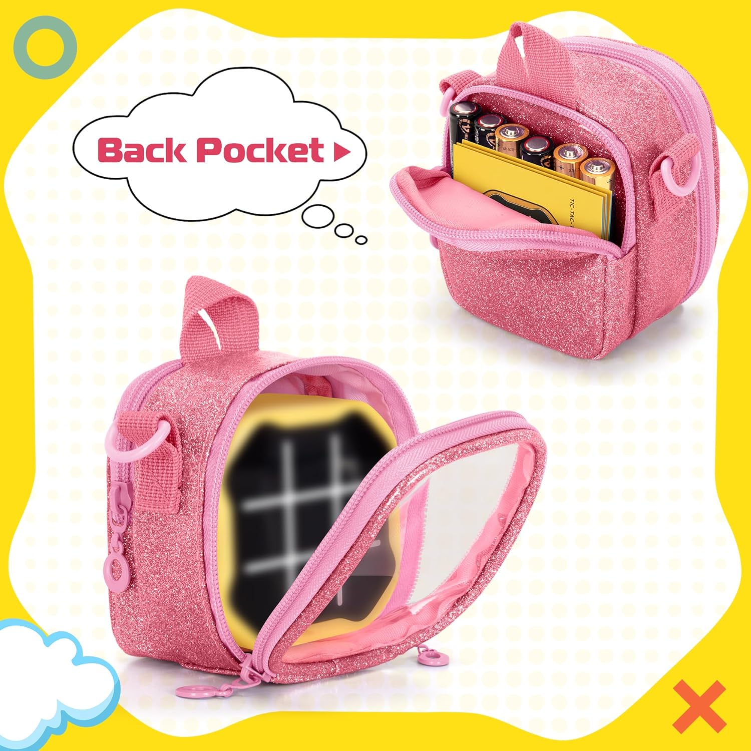 Travel Case Compatible with GiiKER Tic Tac Toe Bolt Handheld Puzzle Game Console, Portable Bag with Handle and Shoulder Strap for Accessories, Pink, Bag Only