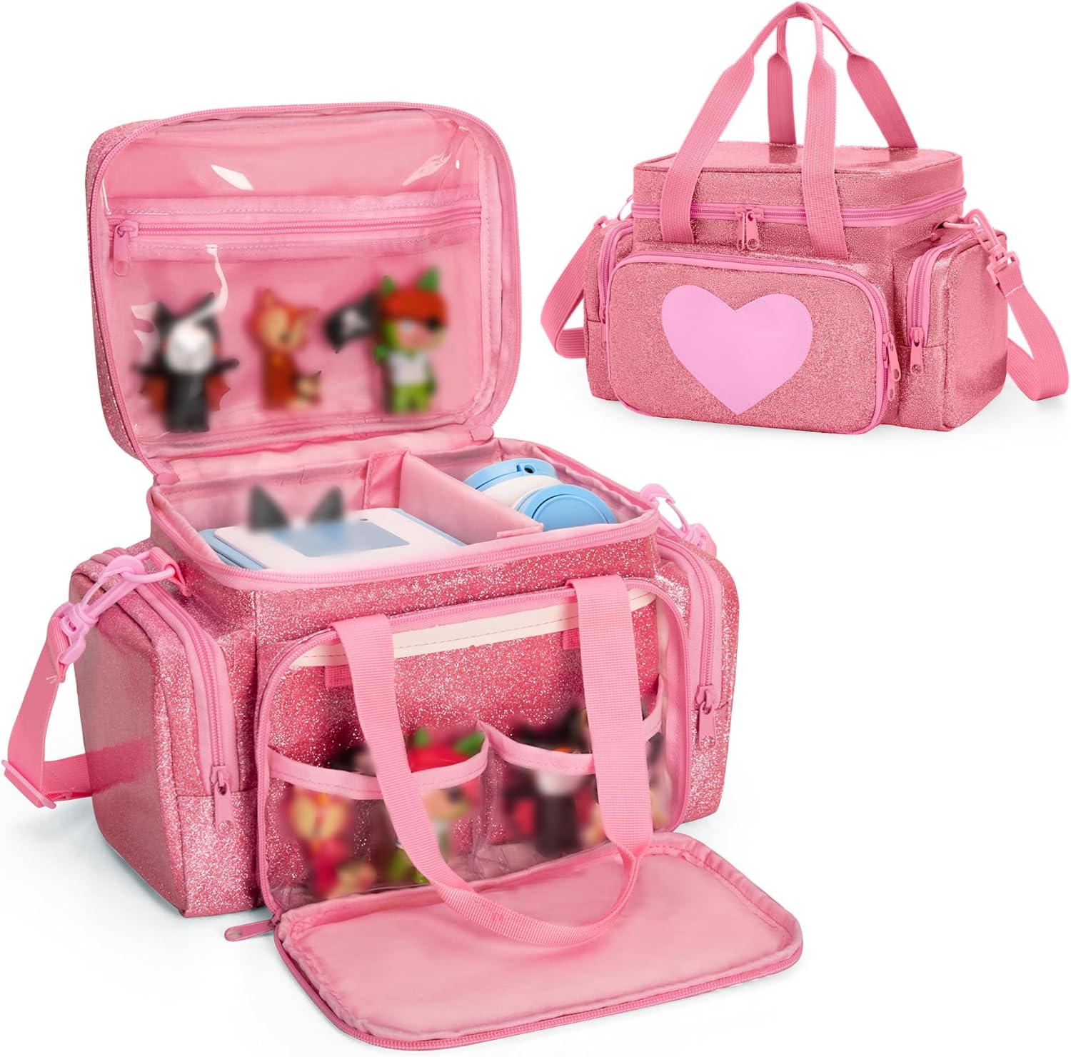 Carrying Case Compatible with Tonie, Storage Bag Organizer for Audio Player Set and Accessories with Handle and Shoulder Strap, Pink, Bag Only (Patent Design)