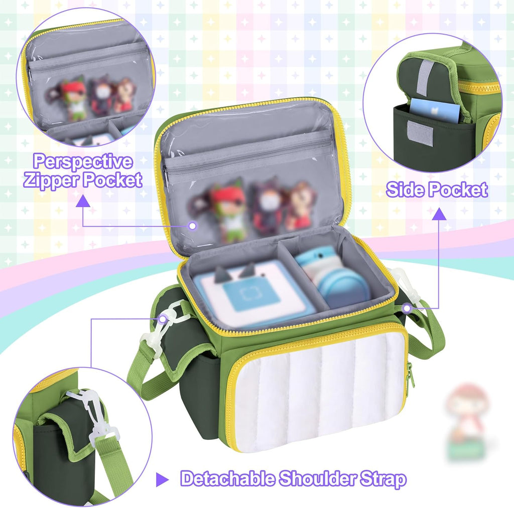 Travel Carrying Case Compatible with Toniebox, Lightweight Puffy Portable Storage Bag with Detachable Divider and Shoulder Strap for Audio Player Starter Set, Green(Bag only, Patent Design)