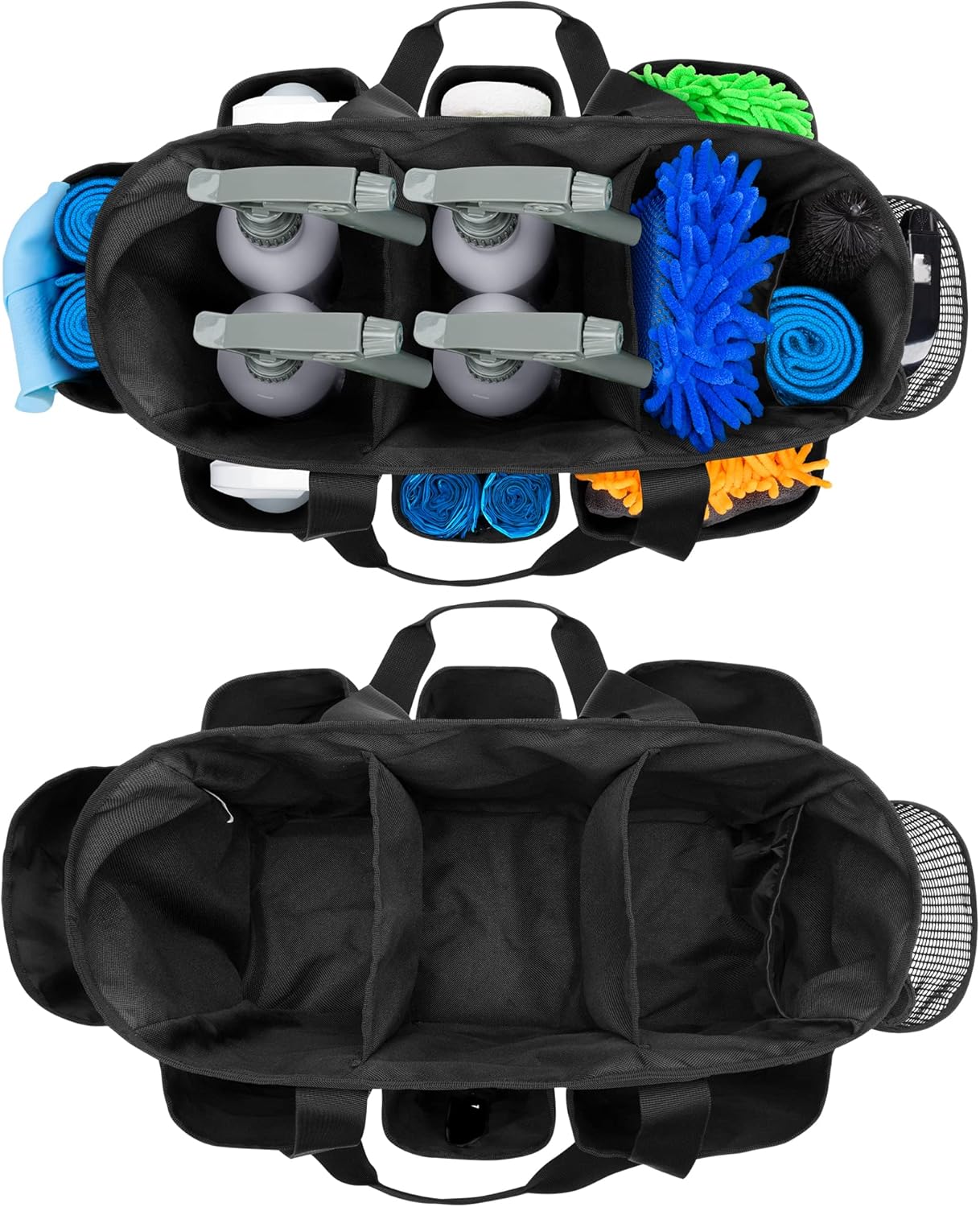 Professional Cleaning Tote Caddy for Cleaning Supplies, Cleaning Bag Organizer with Dividers and Handle Strap for Housekeepers Work, Black, (Bag Only)