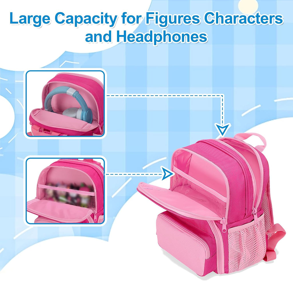 Backpack Compatible with Tonie Box, Carrying Case with Multiple Pockets for Headphones, Charger and Accessories, Storage Bag for Audio Player Starter Set, Rose Red (Patented Design)