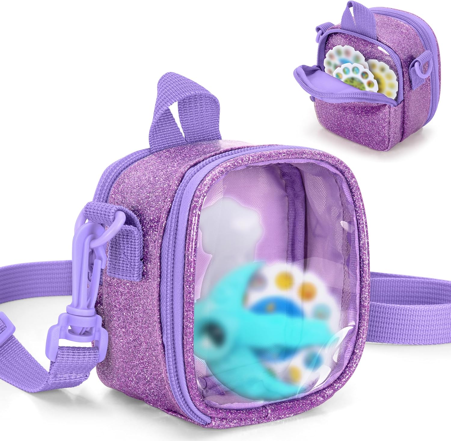 Travel Carrying Case Compatible With Moonlite Storytime Mini Projector and Digital Storybooks, with Transparent Pocket and Adjustable Shoulder Strap for Story Reels, Purple, Case Only