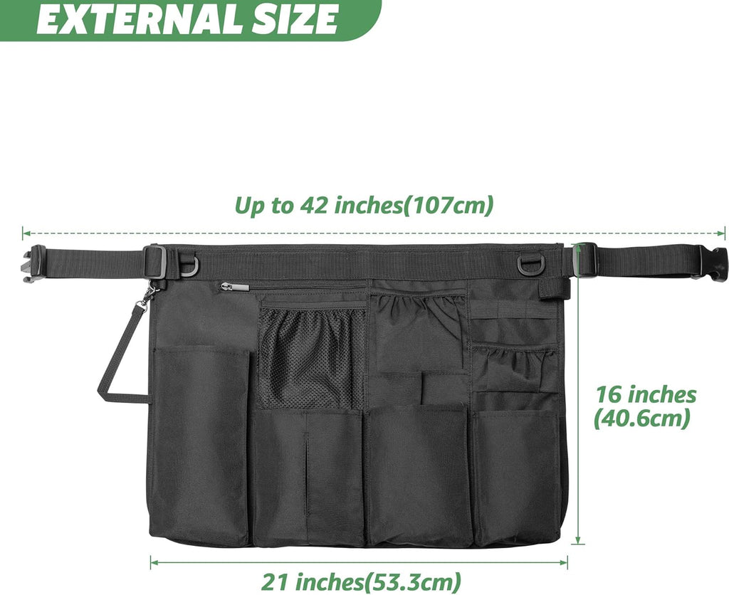 Cleaning Apron for Housekeeping with 9 Pockets, Cleaning Bag with Adjustable Waist Belt, Professional Cleaning Supplies Apron for Work, Black