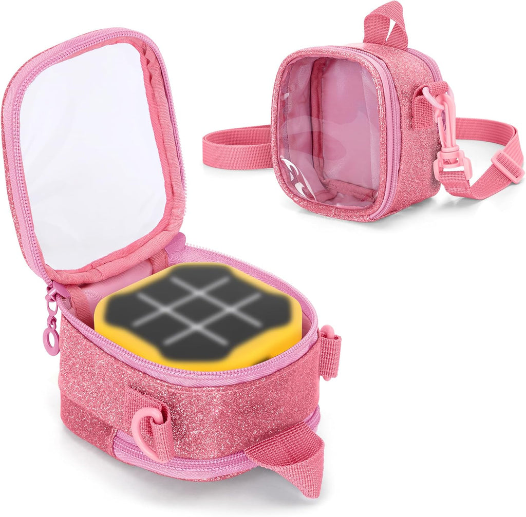 Travel Case Compatible with GiiKER Tic Tac Toe Bolt Handheld Puzzle Game Console, Portable Bag with Handle and Shoulder Strap for Accessories, Pink, Bag Only
