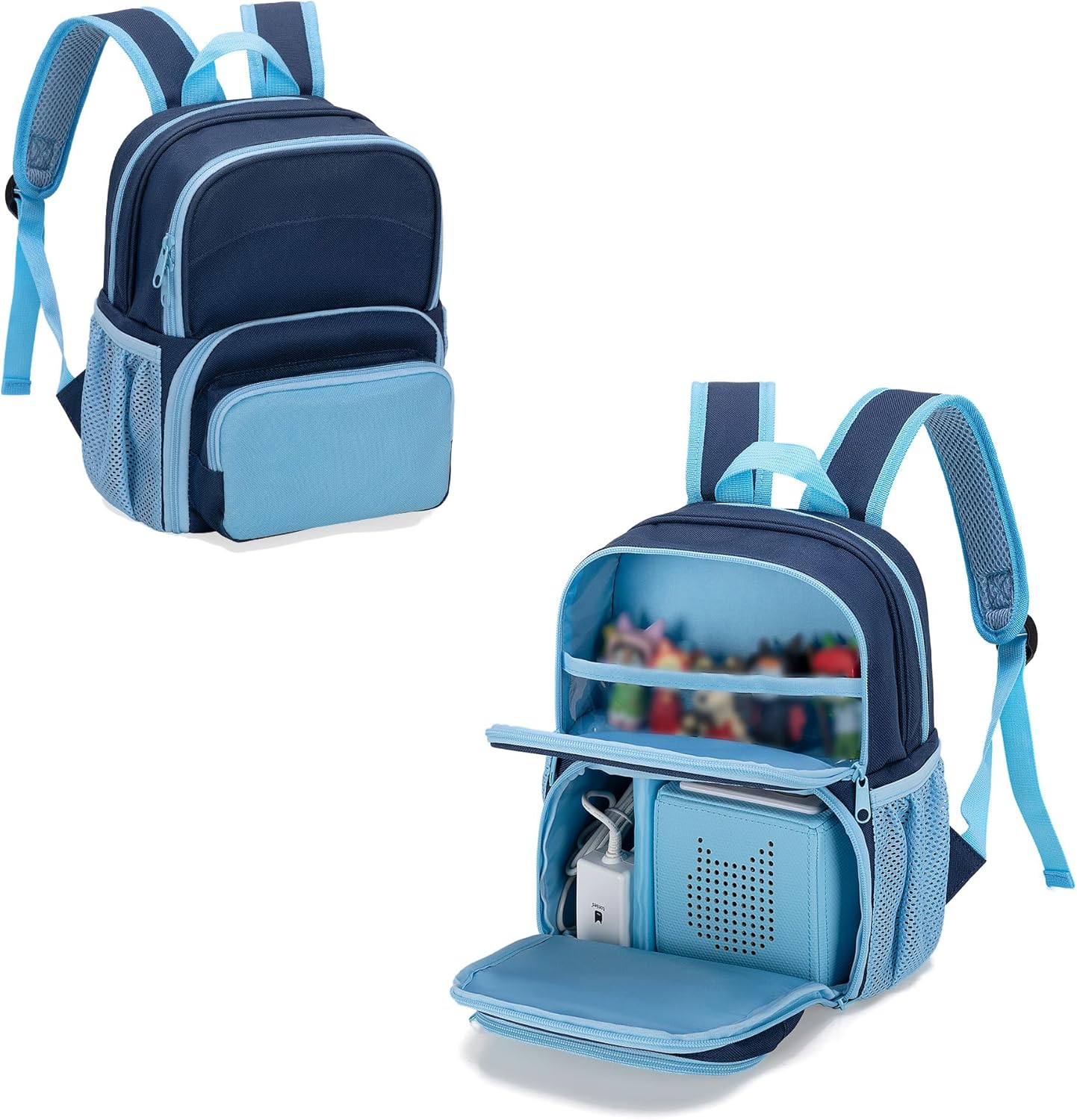 Backpack Compatible with Tonie Box, Carrying Case with Multiple Pockets for Headphones, Charger and Accessories, Storage Bag for Audio Player Starter Set, Navy Blue (Patented Design)