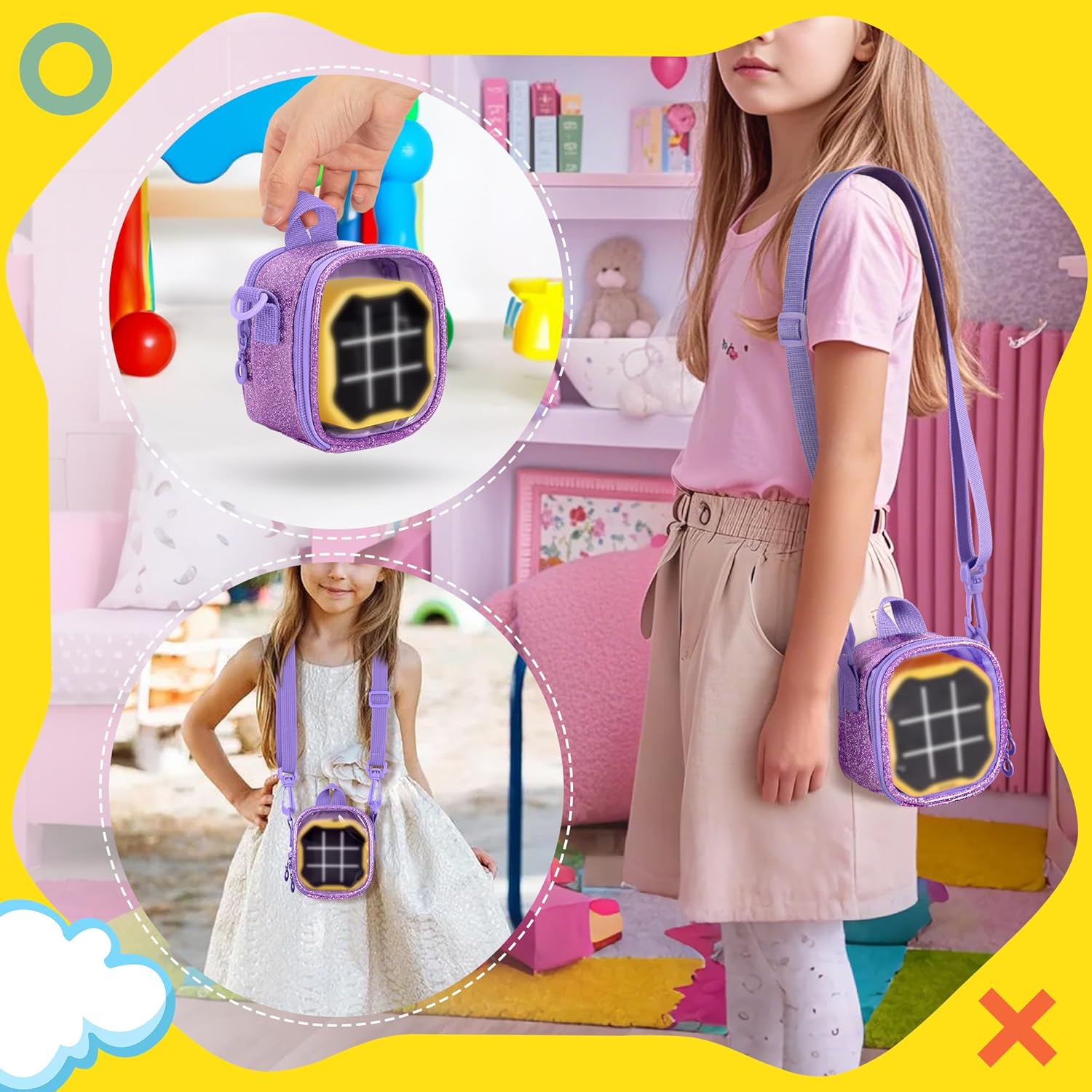 Travel Case Compatible with GiiKER Tic Tac Toe Bolt Handheld Puzzle Game Console, Portable Bag with Handle and Shoulder Strap for Accessories, Purple, Bag Only