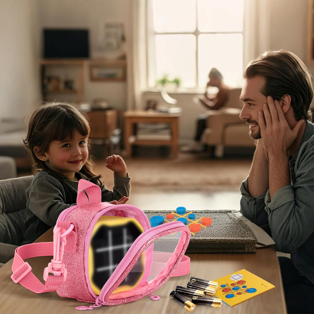 Travel Case Compatible with GiiKER Tic Tac Toe Bolt Handheld Puzzle Game Console, Portable Bag with Handle and Shoulder Strap for Accessories, Pink, Bag Only