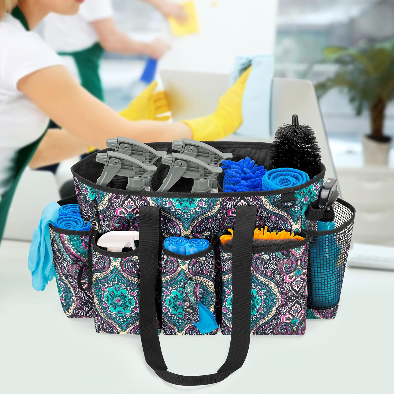 Professional Cleaning Tote Caddy for Cleaning Supplies, Cleaning Bag Organizer with Dividers and Handle Strap for Housekeepers Work, Totem, (Bag Only)