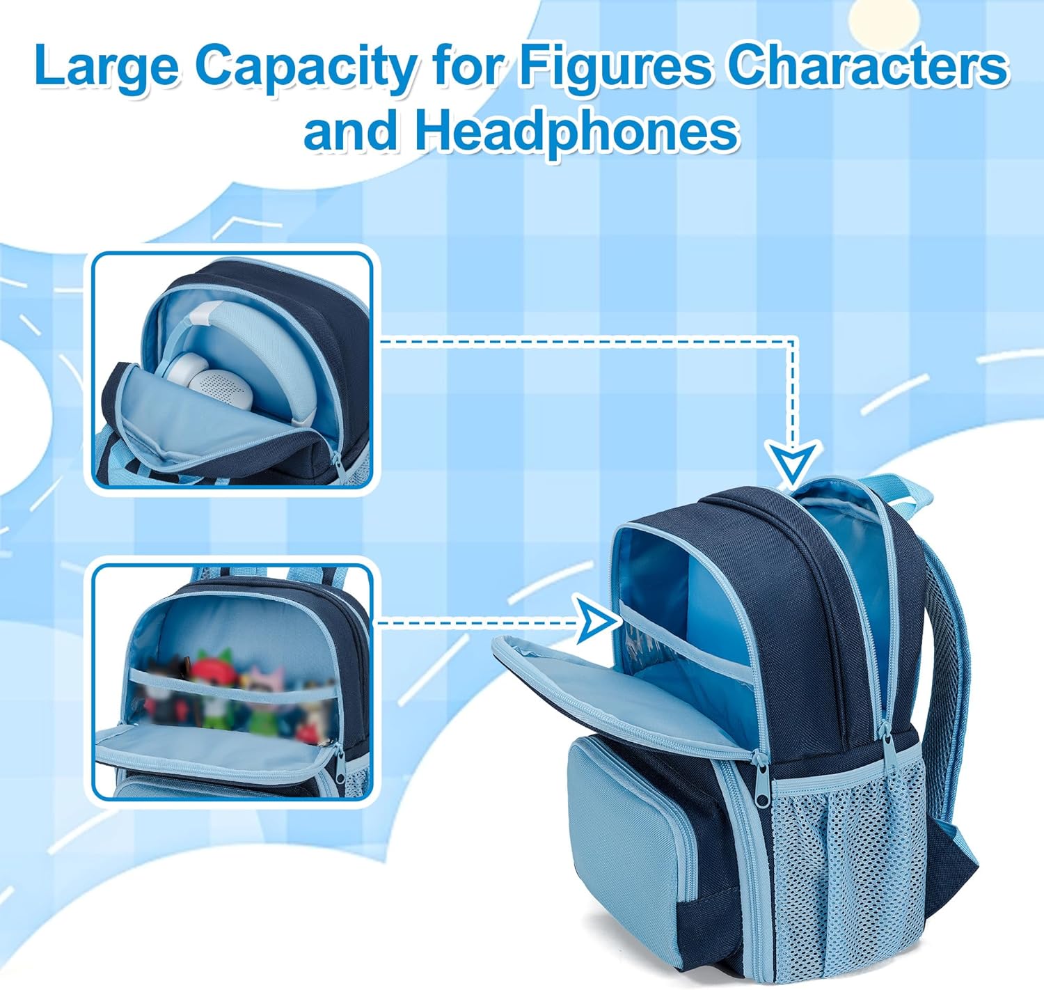 Backpack Compatible with Tonie Box, Carrying Case with Multiple Pockets for Headphones, Charger and Accessories, Storage Bag for Audio Player Starter Set, Navy Blue (Patented Design)