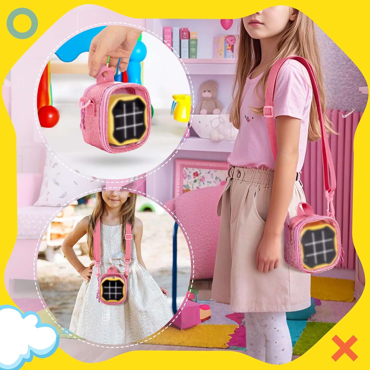 Travel Case Compatible with GiiKER Tic Tac Toe Bolt Handheld Puzzle Game Console, Portable Bag with Handle and Shoulder Strap for Accessories, Pink, Bag Only