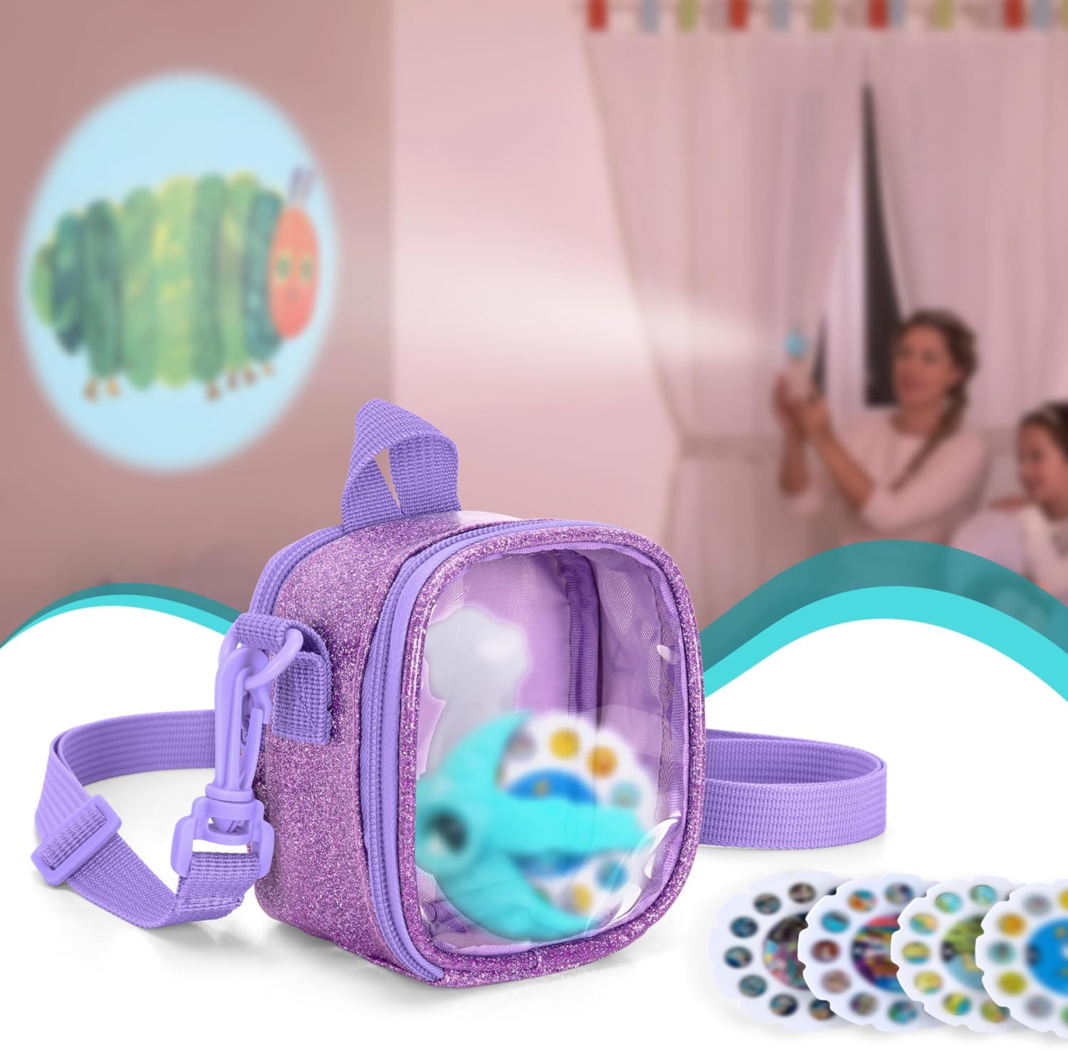 Travel Carrying Case Compatible With Moonlite Storytime Mini Projector and Digital Storybooks, with Transparent Pocket and Adjustable Shoulder Strap for Story Reels, Purple, Case Only