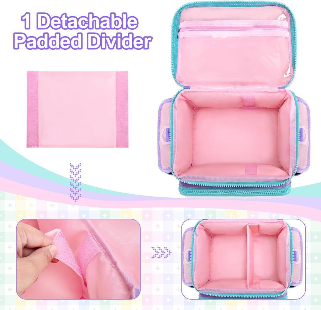 Travel Carrying Case Compatible with Toniebox, Lightweight Puffy Portable Storage Bag with Detachable Divider and Shoulder Strap for Audio Player Starter Set, Pink(Bag only, Patent Design)