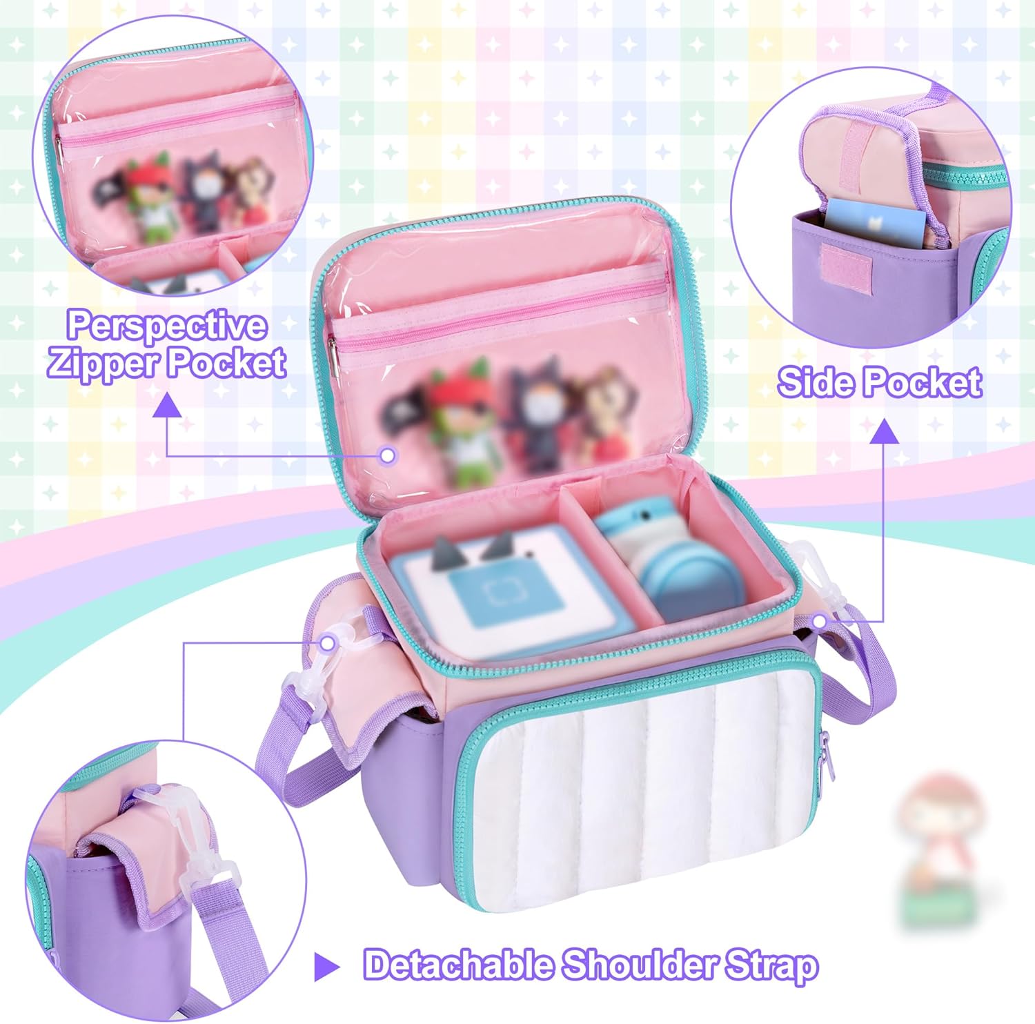 Travel Carrying Case Compatible with Toniebox, Lightweight Puffy Portable Storage Bag with Detachable Divider and Shoulder Strap for Audio Player Starter Set, Pink(Bag only, Patent Design)