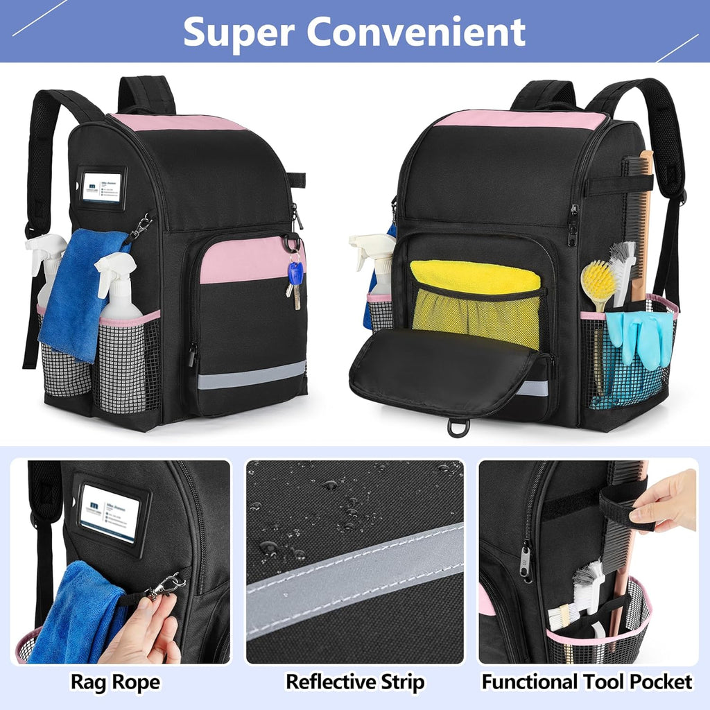 Cleaning Bag with Thickened Adjustable Shoulder Straps, Large Cleaning Caddy Organizer with Multiple Pockets for Cleaning and Housework, Pink (Patent Designed)