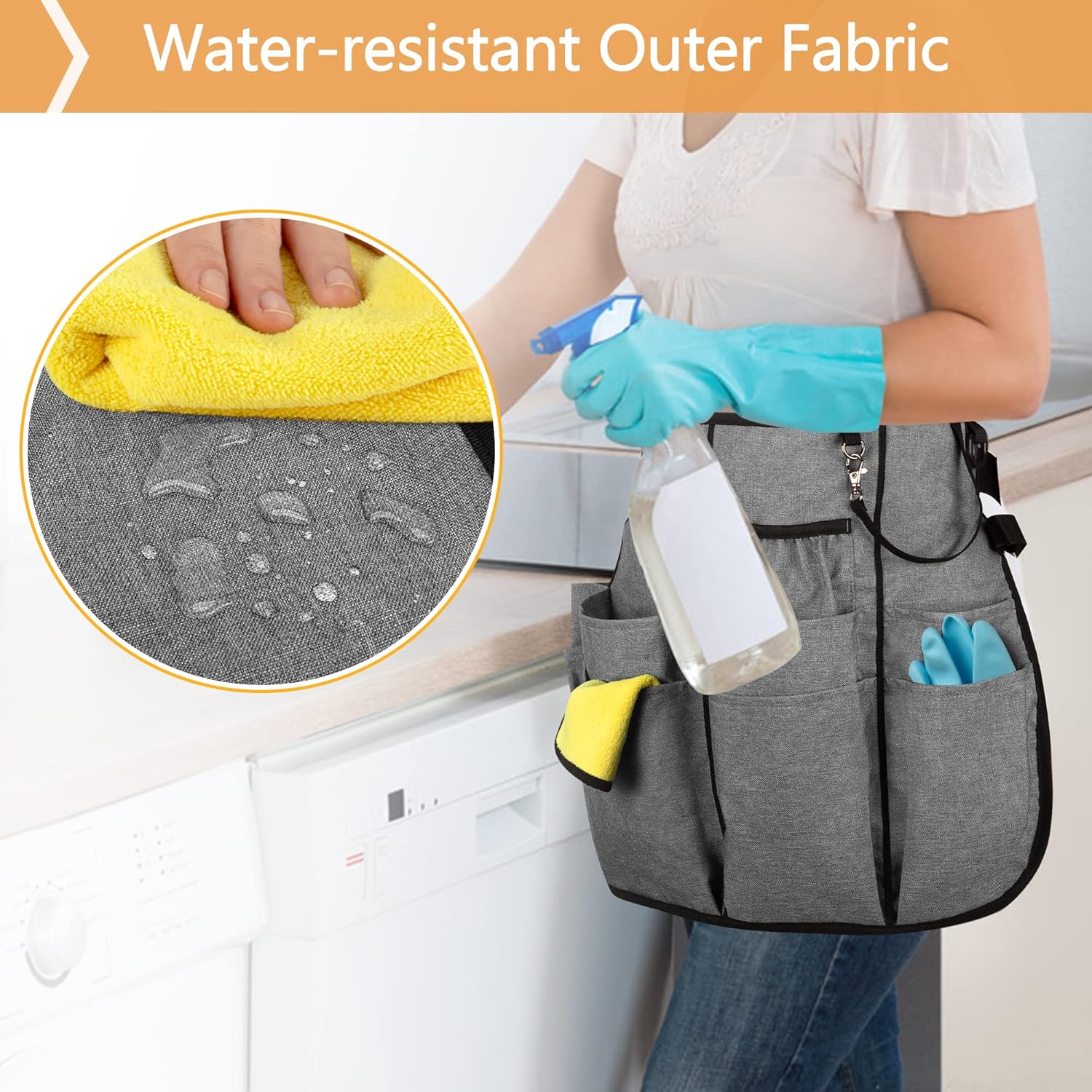 Professional Cleaning Apron with 9 Pockets and Adjustable Waist Belt, Cleaning Caddy Aprons for Cleaning Work of House Hotel, Gray