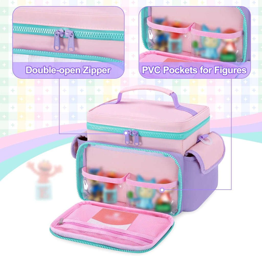 Travel Carrying Case Compatible with Toniebox, Lightweight Puffy Portable Storage Bag with Detachable Divider and Shoulder Strap for Audio Player Starter Set, Pink(Bag only, Patent Design)