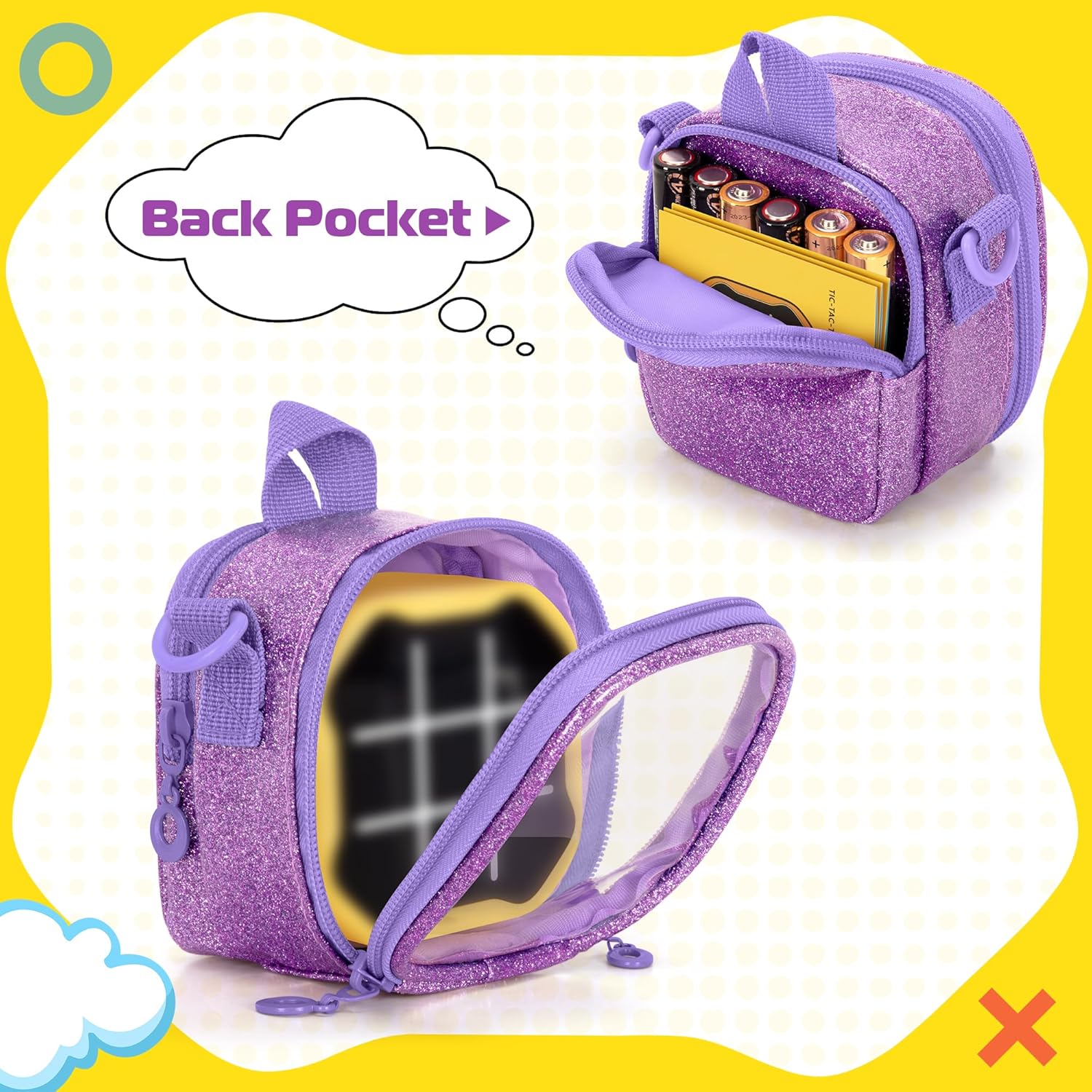 Travel Case Compatible with GiiKER Tic Tac Toe Bolt Handheld Puzzle Game Console, Portable Bag with Handle and Shoulder Strap for Accessories, Purple, Bag Only