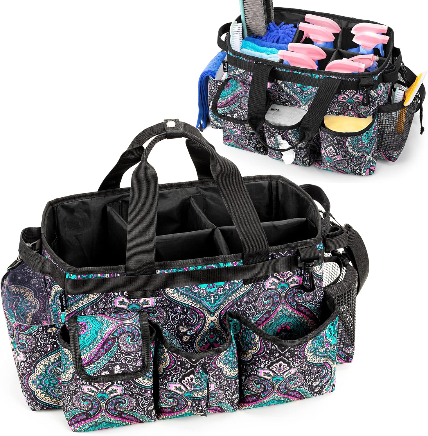 Large Wearable Cleaning Caddy Bag with Detachable Divider, Cleaning Supply Tote Organizer with Handles and Adjustable Shoulder Strap for Cleaners &amp; Housekeepers, Totem