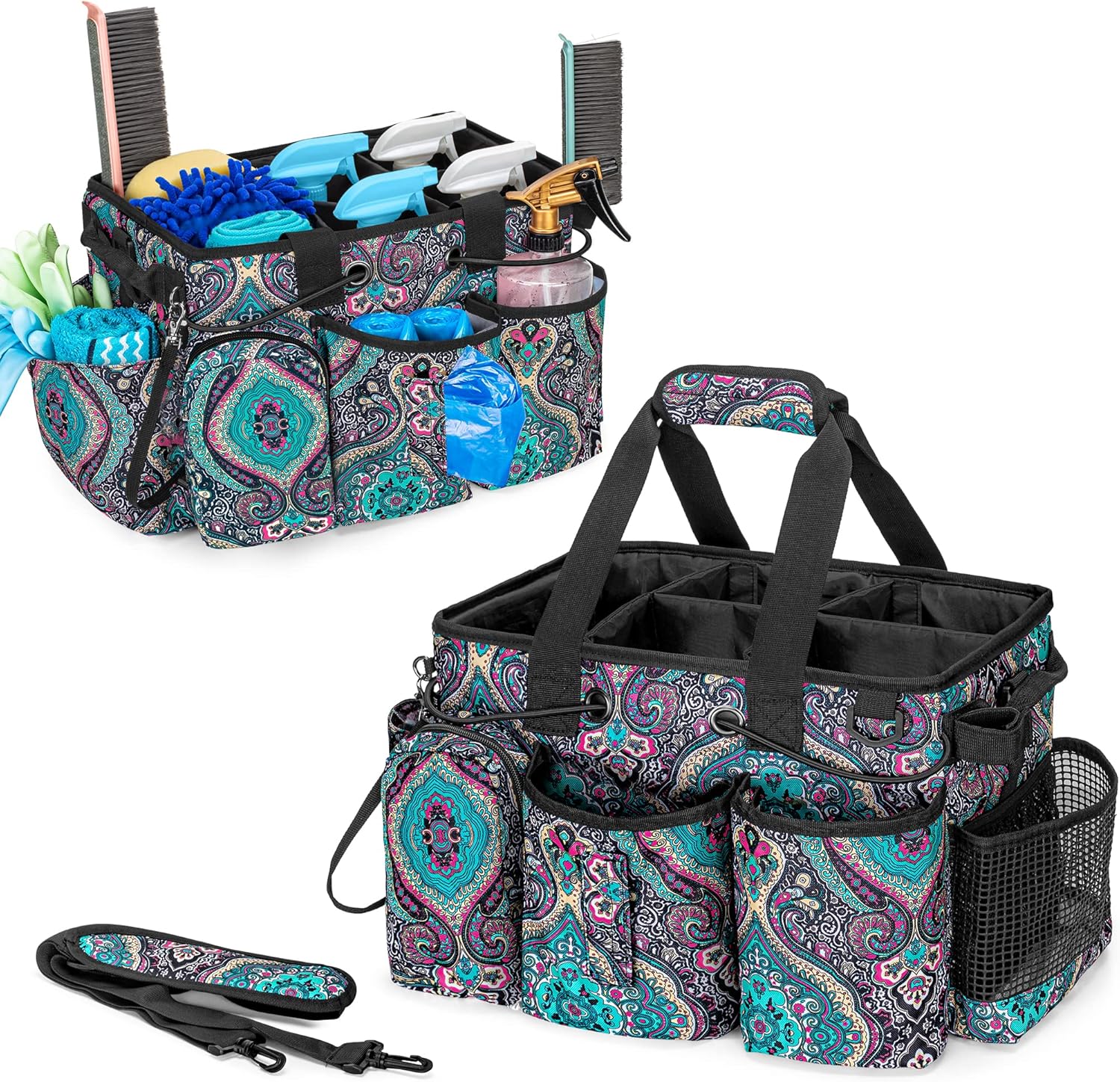 Large Professional Cleaning Caddy with Detachable Divider, Supply Organizer with Handle and Shoulder Strap, Cleaning Bags for Housekeepers &amp; Cleaners, Totem