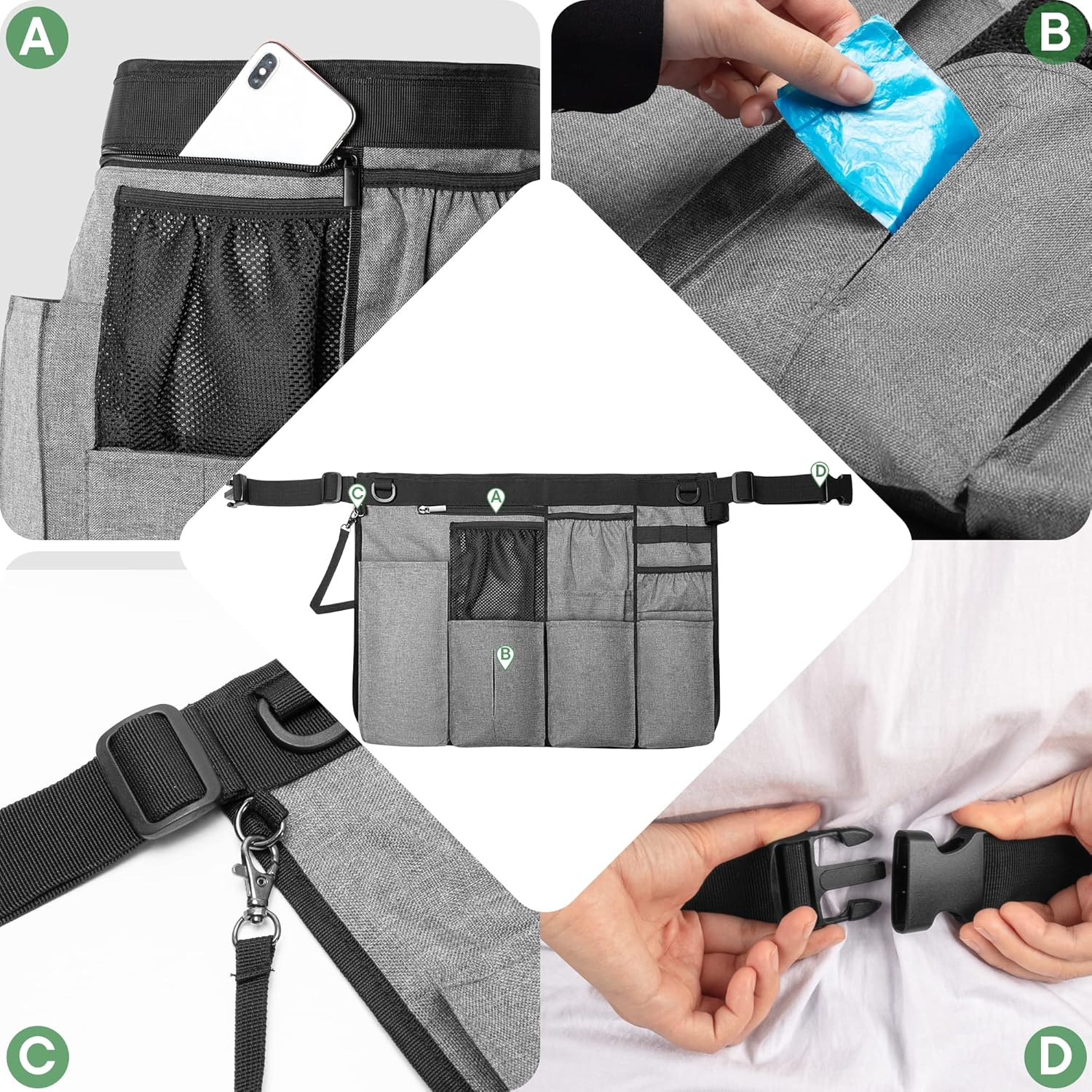 Cleaning Apron for Housekeeping with 9 Pockets, Cleaning Bag with Adjustable Waist Belt, Professional Cleaning Supplies Apron for Work, Gray